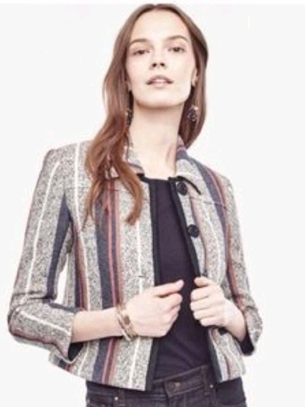 Striped Tweed Cropped Jacket in Multicolor